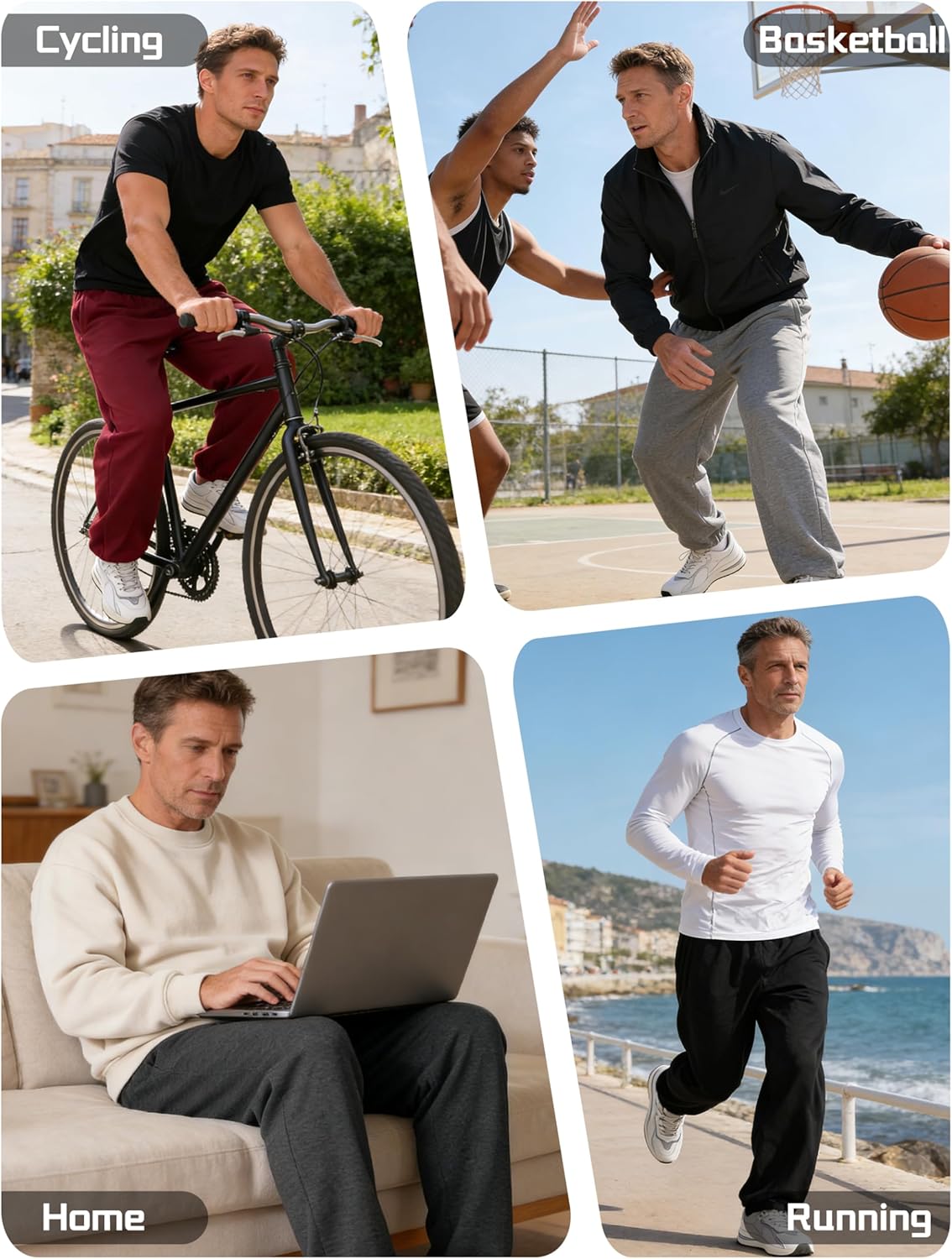 Skiennix Men's Athletic Joggers - Comfortable Sweatpants with Pockets for Gym Workouts | 4 Pack
