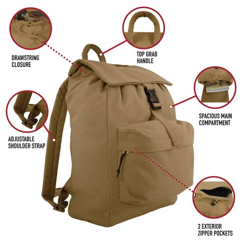 Rothco Canvas Daypack – Heavy-Duty Cotton Canvas Backpack for Hiking, Camping, Traveling, and Daily Use – 34L Capacity, Earth brown
