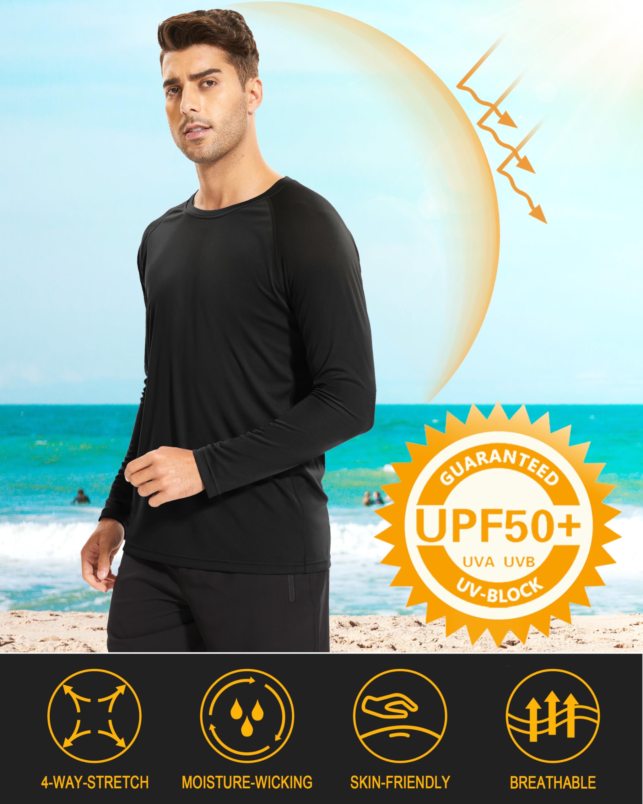 Men's Long Sleeve Shirts UV Shirts Sun Shirts Running Shirts Workout Shirts UPF 50 Shirts Athletic Shirts Guard Shirt for Men Black