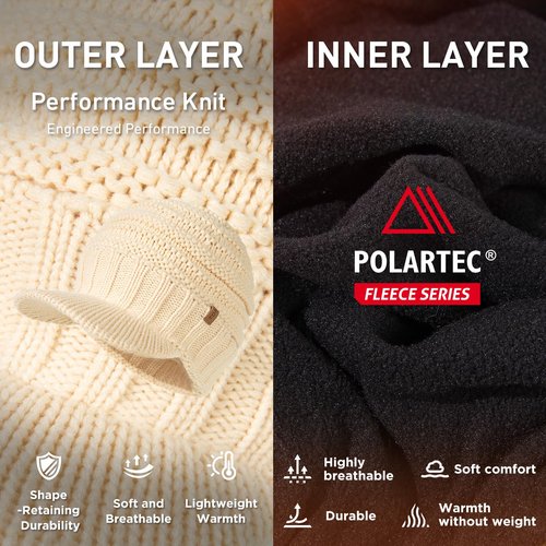 TOP-EX Winter Waterproof Fleece Lined Visor Beanie with Brim for Women Snow Cold Weather Warm Fashion Knit Stylish Outdoor Big Head Beige Medium