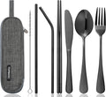 Skiennix Travel Utensils Set - 8-Piece Reusable Stainless Steel Cutlery for Lunchbox & Camping - Portable & Dishwasher Safe - Black