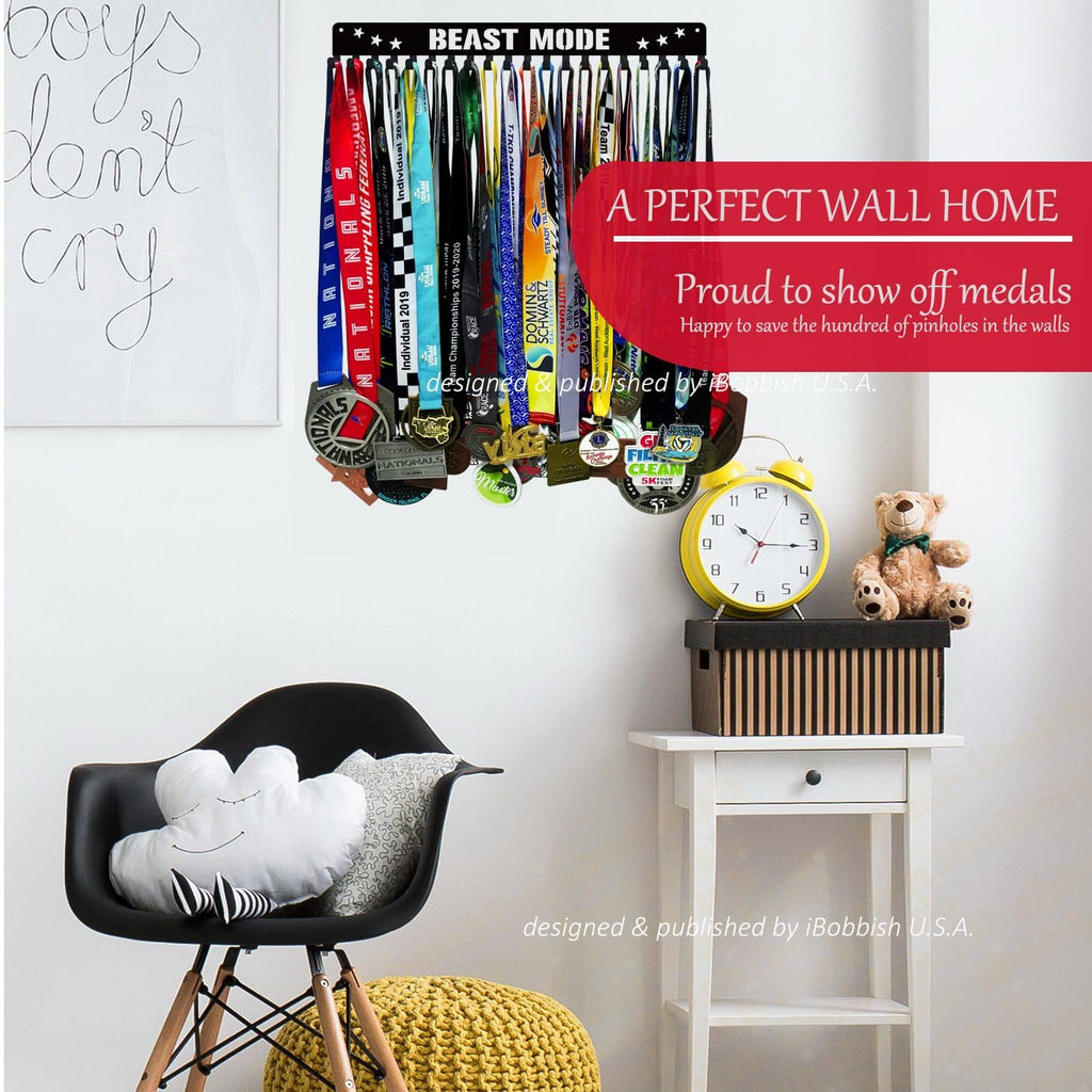 Premium Medal Display Hanger - Never Give Up | 20 Hooks, 16-Inch Wall-Mounted Design for Gymnastics, Race, Soccer, Swim