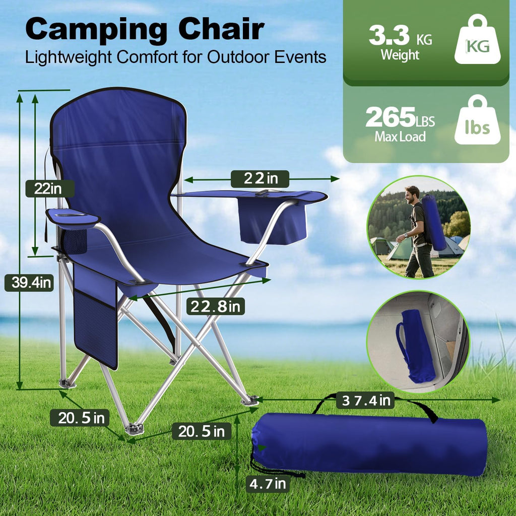 VTOY Folding Camping Chair - Durable 600D Oxford Fabric with Cooler Pouch & Cup Holder | Portable Outdoor Seating