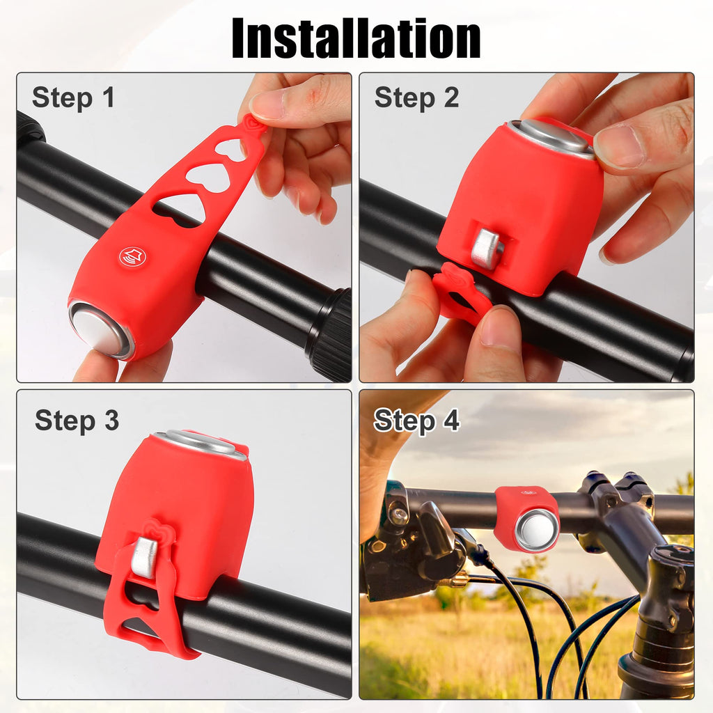 X AUTOHAUX Electric Bike Bell Cycling Bells Horn Loud Bicycle Horns Silicone for Mountain Bike Road Bike Rechargeable Red