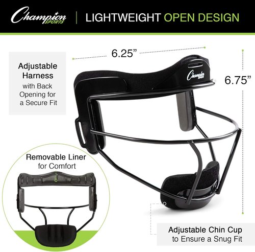 Champion Sports Steel Softball Face Guard - Durable Protection for Safe Play | Adjustable Fit