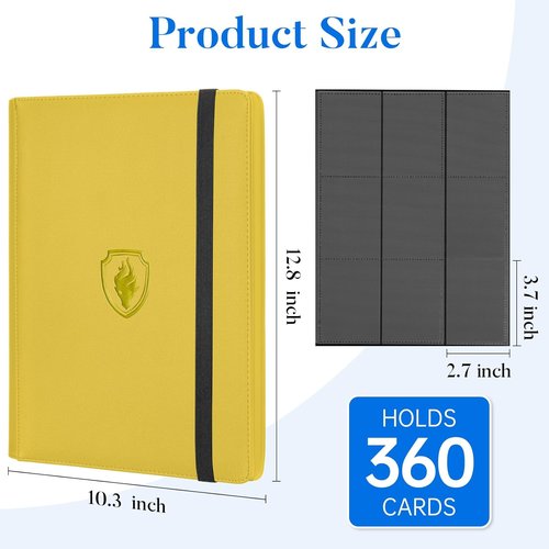Fabmaker Premium 9 Pocket Card Binder - Sturdy Album for 360 Cards | Sleek Yellow Trading Card Holder
