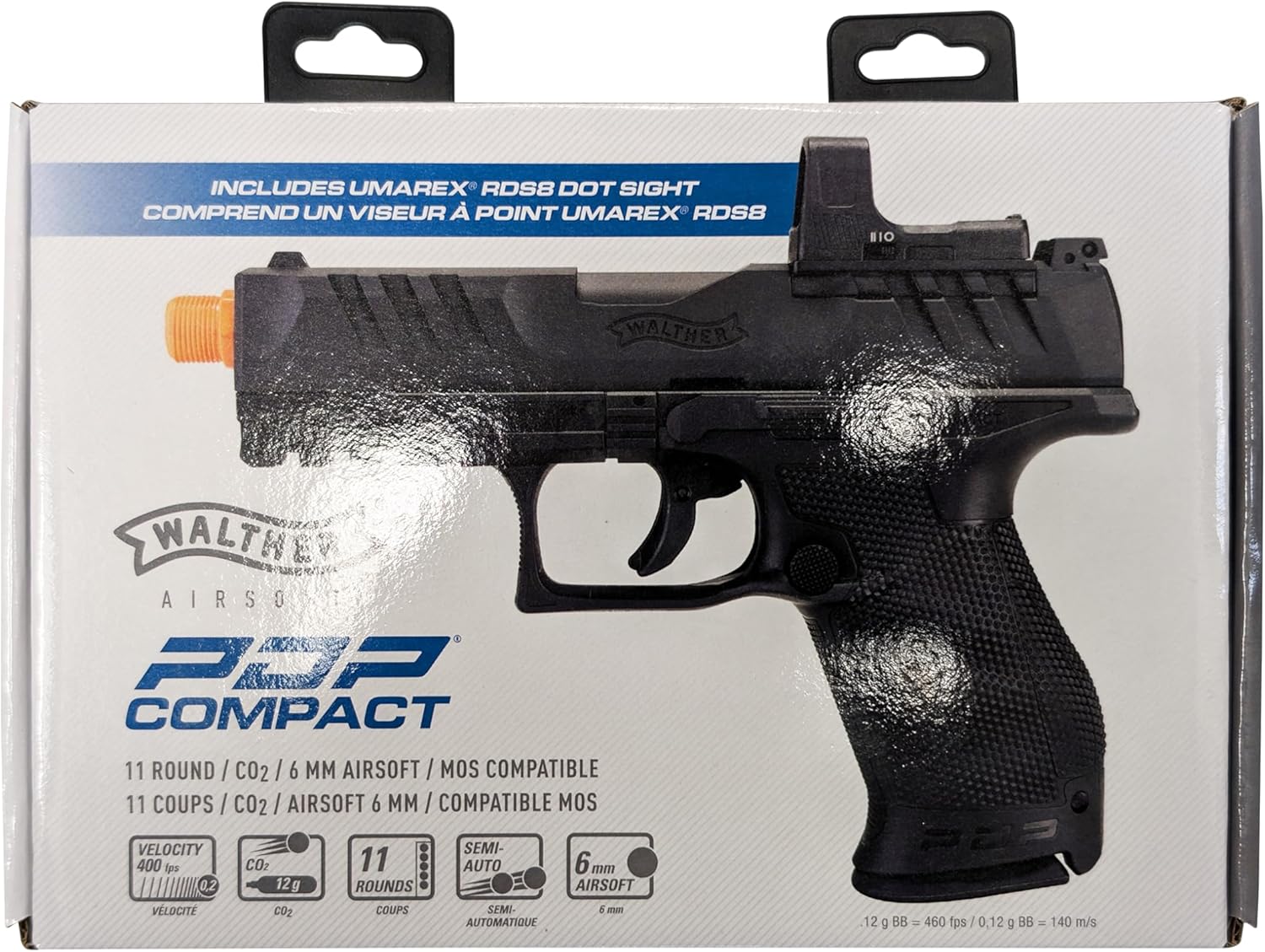 Walther PDP Compact Airsoft Gun - Optics-Ready 6mm BB Pistol with RDS8 Red Dot Sight
