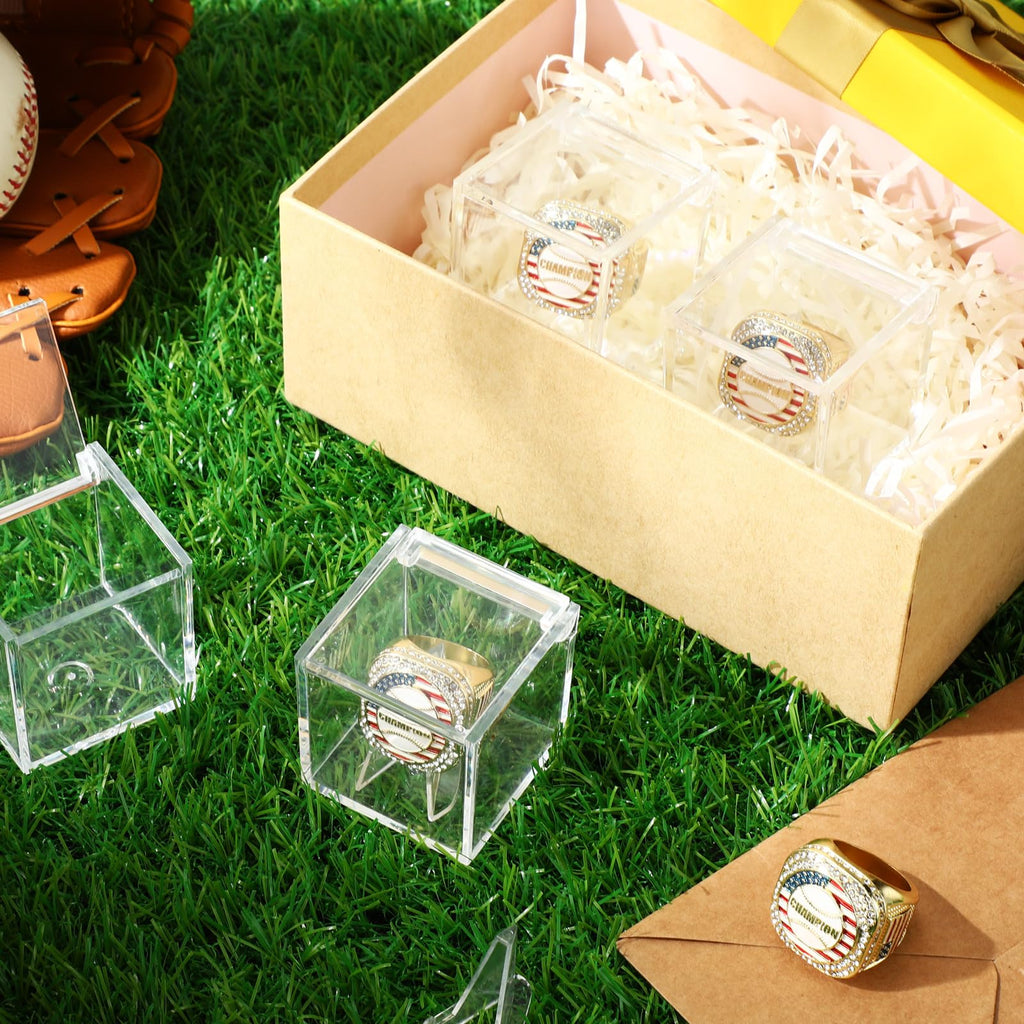 Landical 6 Set Baseball Championship Ring with Display Case and Stand Holder Championship Ring Case Acrylic Display Box and Holder Champion Trophy Rings for League Winner (Baseball,Gold)
