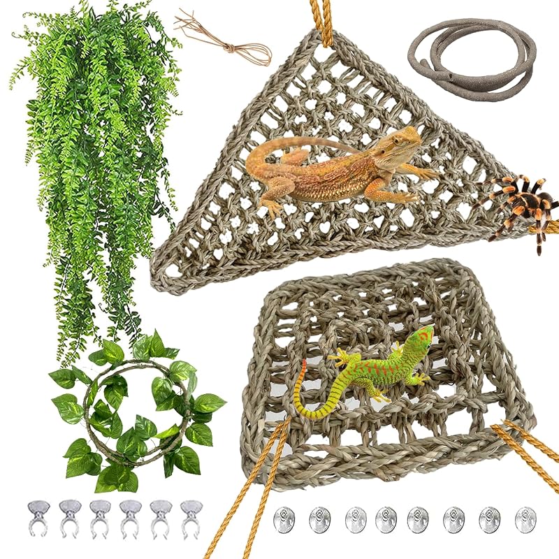 Triangular & Square Bearded Dragon Hammock Set with Reptile Vines – 5 PCS