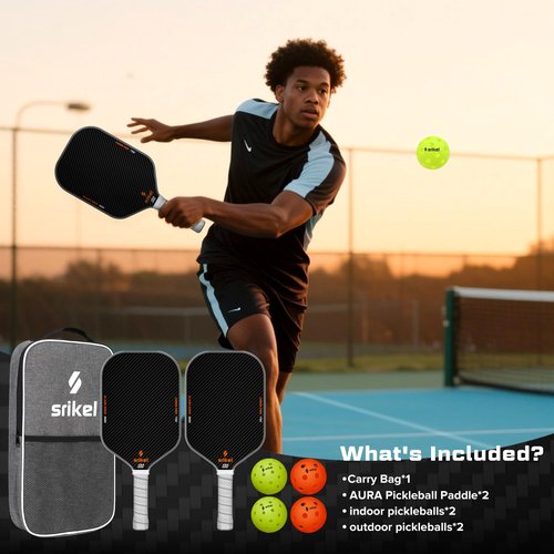 Srikel Pickleball Paddles Set of 2 – USAPA Approved T700 Raw Carbon Fiber, Professional Pickle Ball Rackets 2 Pack with 4 Balls,1 Bag & Grip Tapes for Men and Women