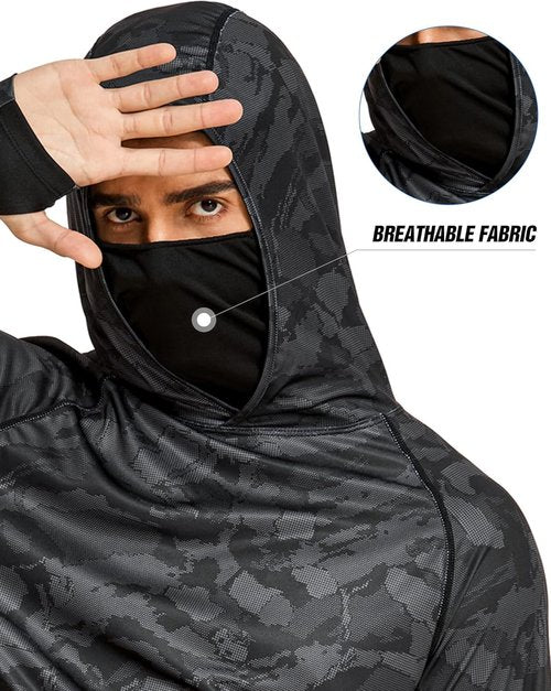 COOrun Men's Hooded Sun Shirts - UPF 50 Cooling Fishing & Hiking Long Sleeve Rash Guards