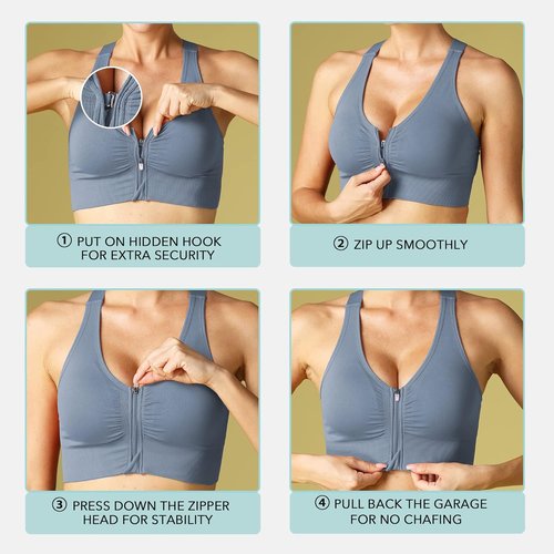 Evercute Wireless Sports Bra - Zip Front Design for Post-Surgery Comfort | Medium Support Yoga Bra