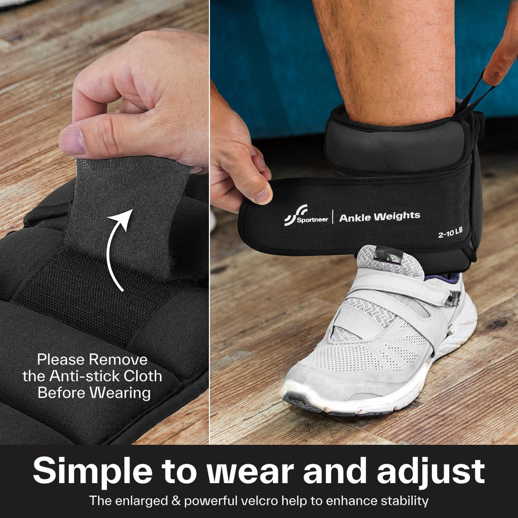 Sportneer Adjustable Ankle Weights - Heavy Leg Weights for Strength Training | 1 Pair, 4-20 LBS