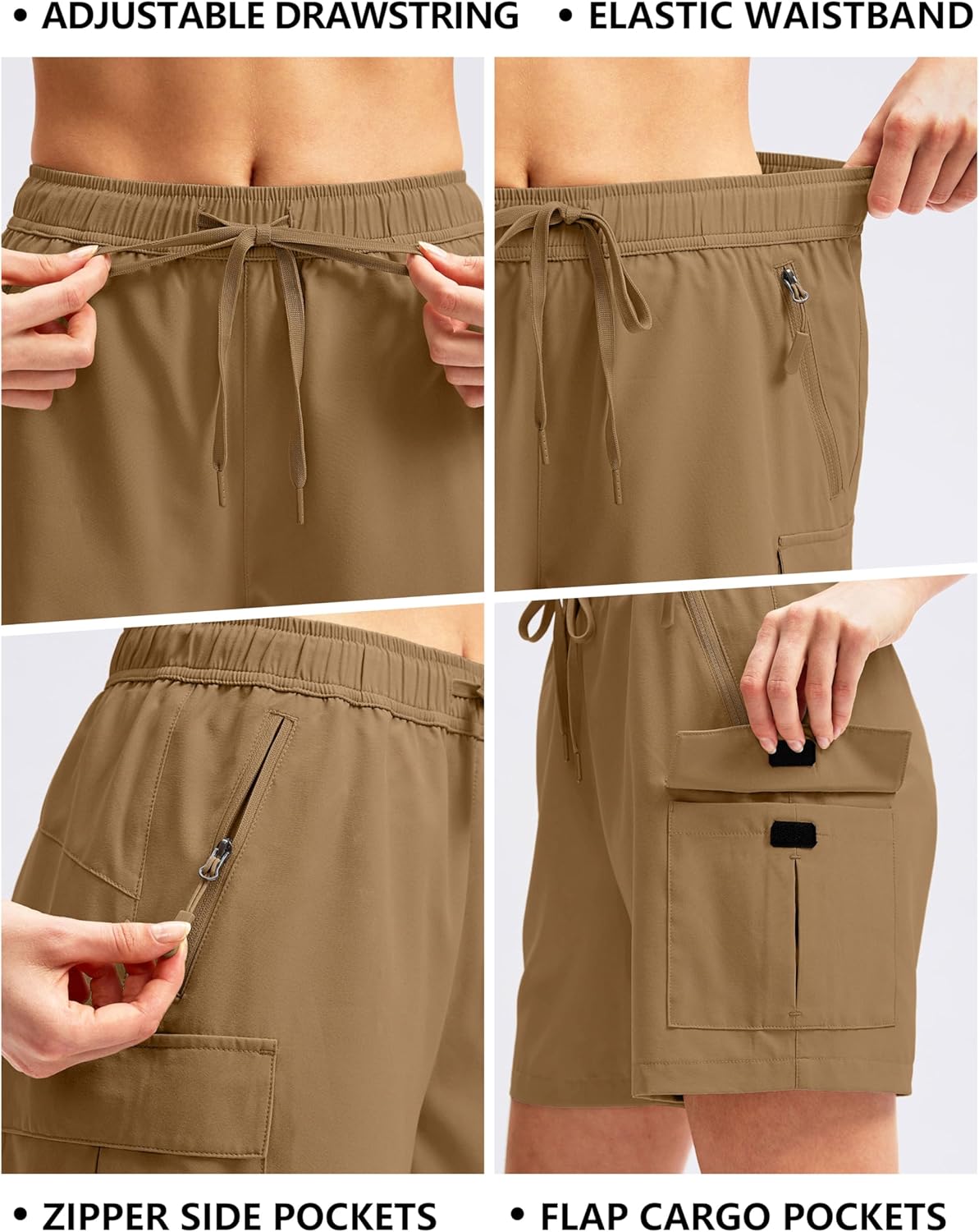 SANTINY Women's Quick-Dry Hiking Cargo Shorts - Lightweight Athletic Shorts with Zipper Pockets | 5''/7''/9'' Sizes
