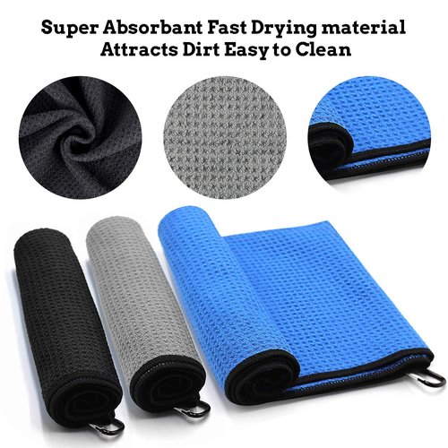 ToVii Golf Towel Microfiber Waffle Pattern Golf Towel | Brush Tool Kit with Club Groove Cleaner | Golf Divot Tool Accessories for Men
