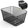 ANZOME Rear Bike Basket with Waterproof Rain Cover, Heavy Duty Wire Bicycle Cargo Rack for Commuting, School & Small Pets, Large Reflective Back Carrier Storage (Easy Install, 44lbs Capacity)
