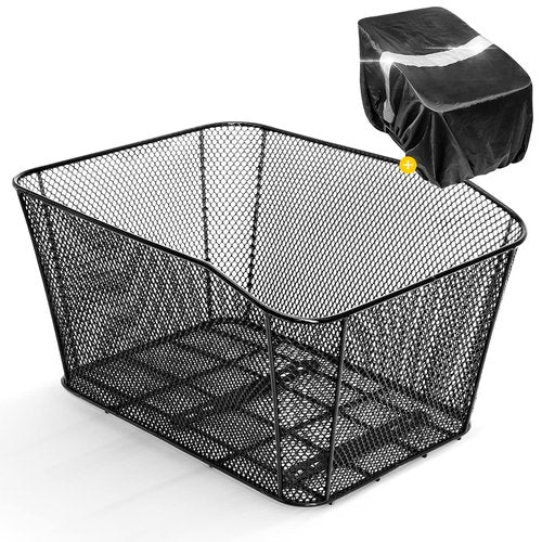 ANZOME Rear Bike Basket with Waterproof Rain Cover, Heavy Duty Wire Bicycle Cargo Rack for Commuting, School & Small Pets, Large Reflective Back Carrier Storage (Easy Install, 44lbs Capacity)