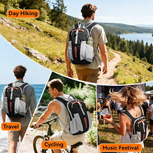 CROSSGEAR 16L RFID Hiking Backpack, Lightweight Foldable Packable Backpack, Small Travel Hiking Daypack for Women Men Black