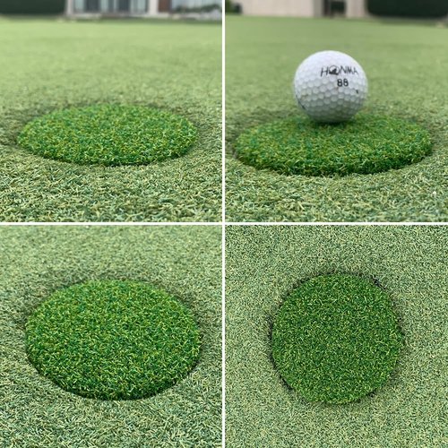 Golf Hole Cup Putting Green for Backyard Practice Putting Green Hole Simulated Lawn and Metal Base(2 Pieces)