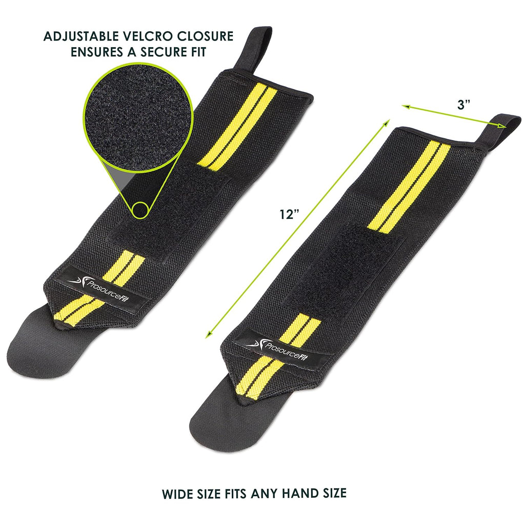 ProsourceFit Barbell Weight Lifting Wrist Wraps - Supportive Thumb Loop, Yellow Color