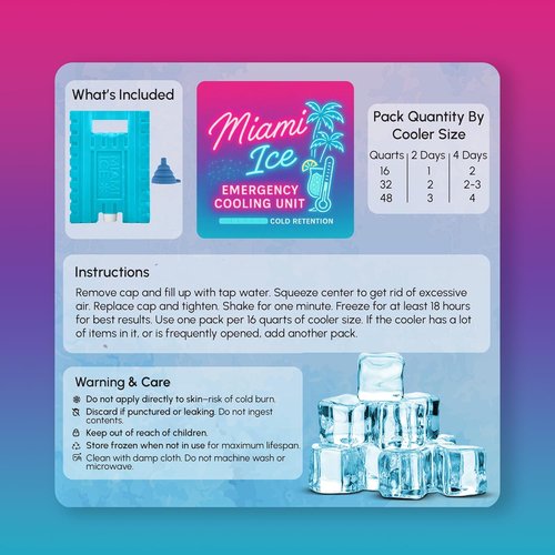 Miami Ice Reusable XL Cooler Ice Pack - Stays Cold 24-48 Hours, BPA-Free, 12"x9" Size