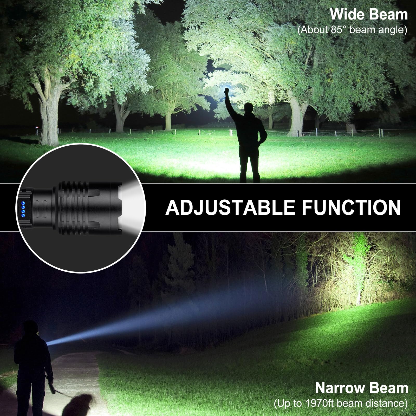 Rechargeable LED Flashlight Super High Lumens, 7 Modes Waterproof Flashlight, Powerful Bright Flashlight for Camping Hiking Emergency