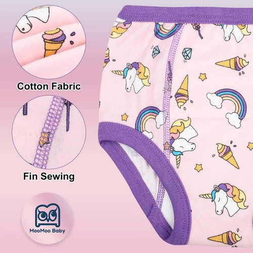 MooMoo Baby Potty Training Underwear - Absorbent Cotton Training Pants for Boys & Girls | 10-Pack, Sizes 2T-9T