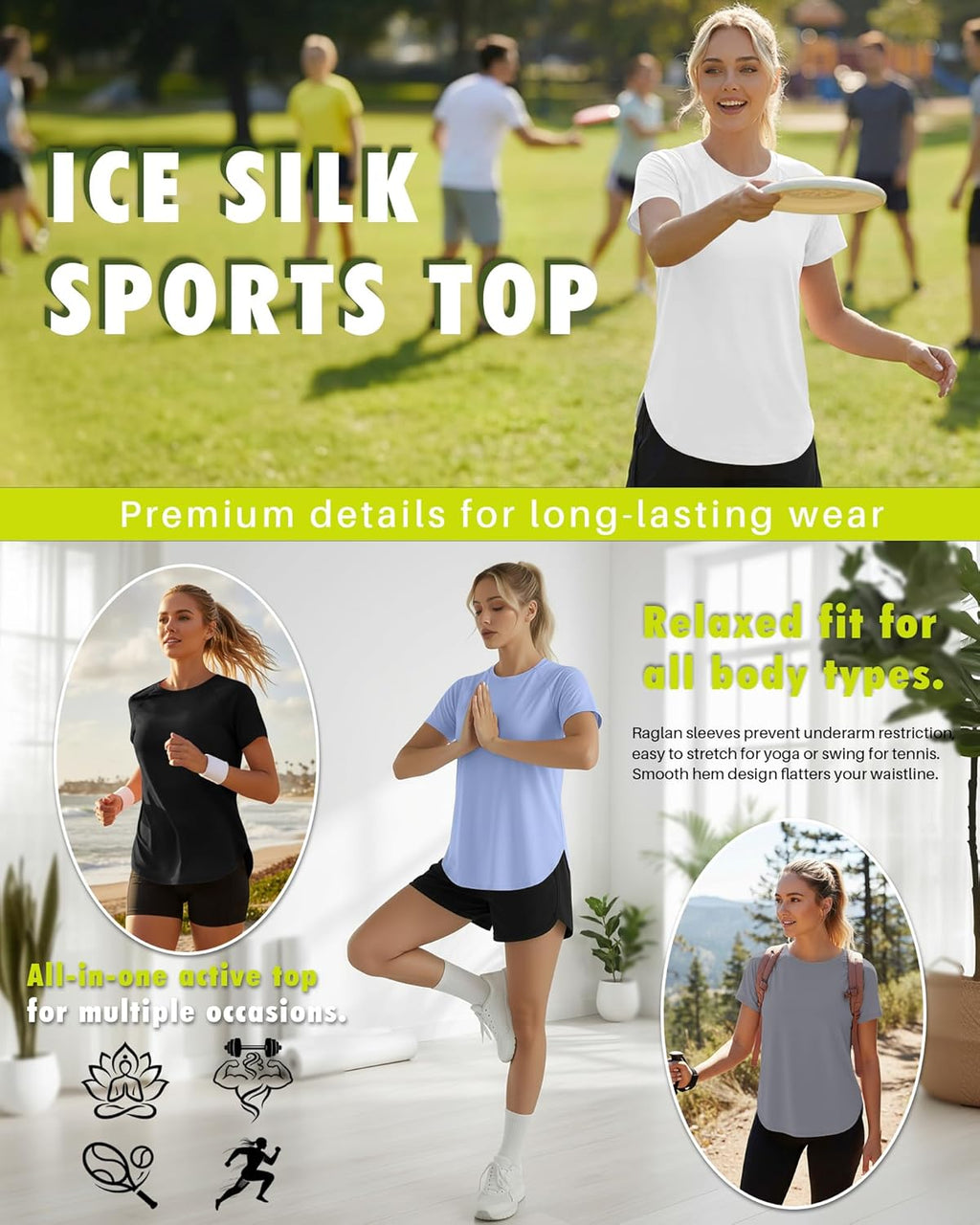 Skiennix Women's Workout Shirts - Quick Dry Athletic Tops | Short Sleeve Loose Fit Yoga Tees - 4 Pack