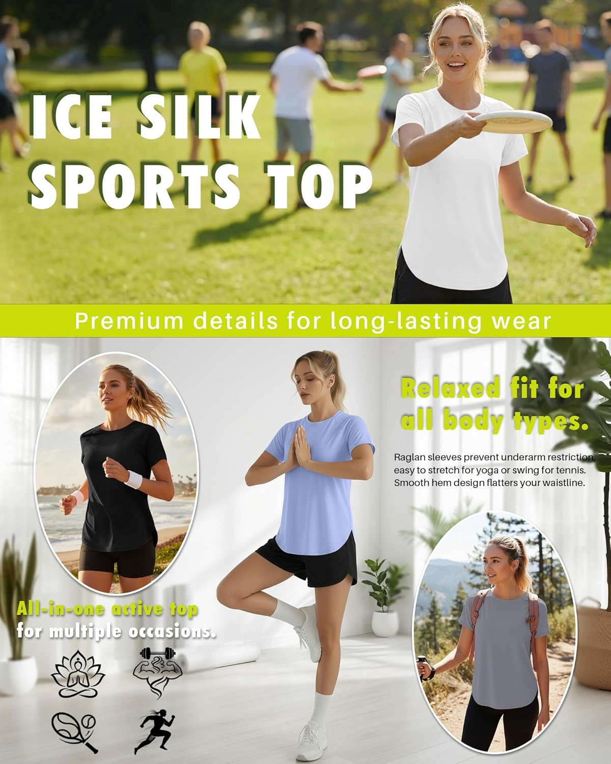 Skiennix Women's Workout Shirts - Quick Dry Athletic Tops | Short Sleeve Loose Fit Yoga Tees - 4 Pack