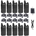 Voopon Rechargeable Walkie Talkies for Adults 22 FRS Channels Two-Way Radios with Earpieces Long Range VOX Mini Transceivers for Business Company USB Charger for Camping Hiking Church Shop (10 Pack)