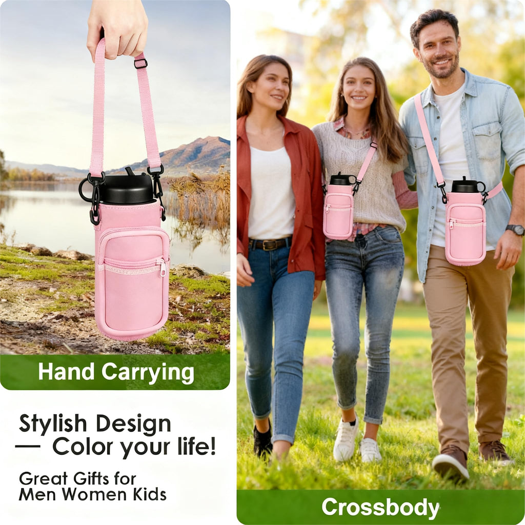 Water Bottle Holder with Strap, 32/40 oz Insulated Water Bottle Sling Bag Crossbody, Water Bottle Carrier Bag with Phone Pocket and Small Pocket for Walking Hiking Camping Fishing(3.34"W * 7.87"H)