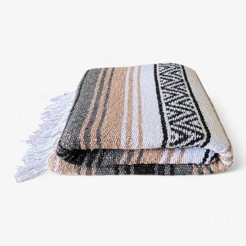 Authentic Handwoven Mexican Blanket, Falsa Serape - Soft & Durable - Vibrant Beach, Picnic, Yoga & Camping Mat - Traditional Boho Throw - Outdoor Blanket 70"x50" (Haze)