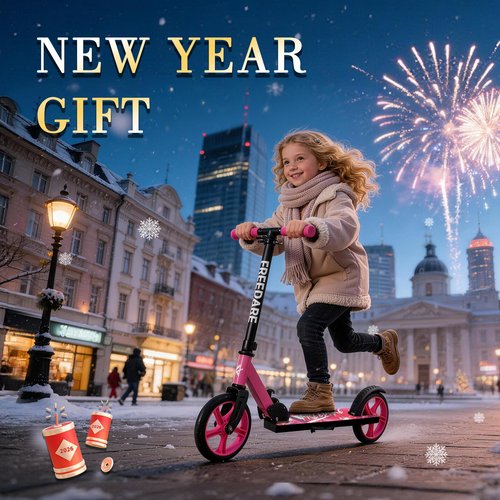 FREEDARE Kick Scooter for Kids Ages 8+, Foldable Kids Scooter with 2 Big 8-inch Wheels and 4-Level Adjustable Handlebar, Max Load 220 LBS, Pink