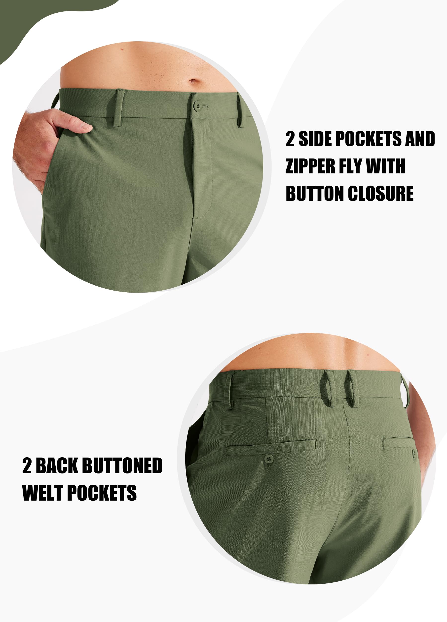Libin Mens Golf Pants Stretch Work Dress Pants 29" Lightweight Business Casual Pants for Men Classic Fit Comfy Trousers Office Lounge with Pockets, Army Green, 32W x 29L