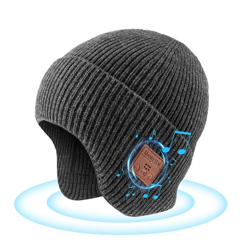 Bluetooth Beanie Hat with Headphones, Wireless Winter Hat Built-in Microphone and Stereo Speakers (Dark Grey)