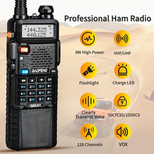Baofeng UV-5R 8W Tidradio Wireless Programmer Baofeng Bluetooth Two Way Radio Battery and Earpiece for Hunting Survival Gear Battery and Earpiece for Hunting Survival Gear 3800mAh （2PC (Black)