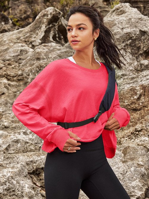 Panadila Womens Open Back Workout Top Long Sleeve Athletic Shirts Casual Crop Running Tee Y2k Yoga Trendy(Watermelon Red,S)