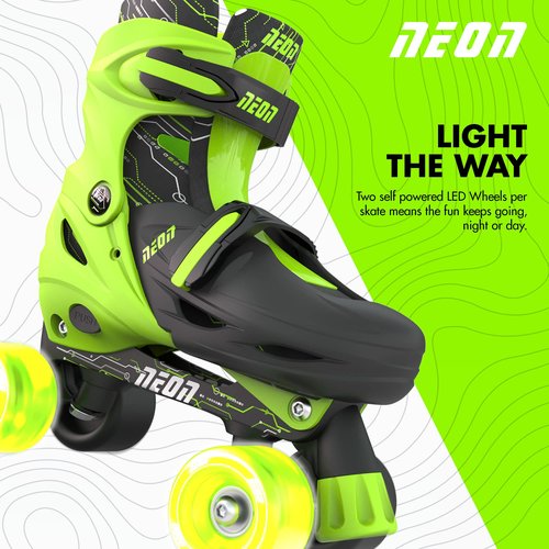 Yvolution Neon Combo Skates | 2-1 Quad and Inline Skates for Kids with LED Wheels | Adjustable Sizing (Green, 3 to 6)
