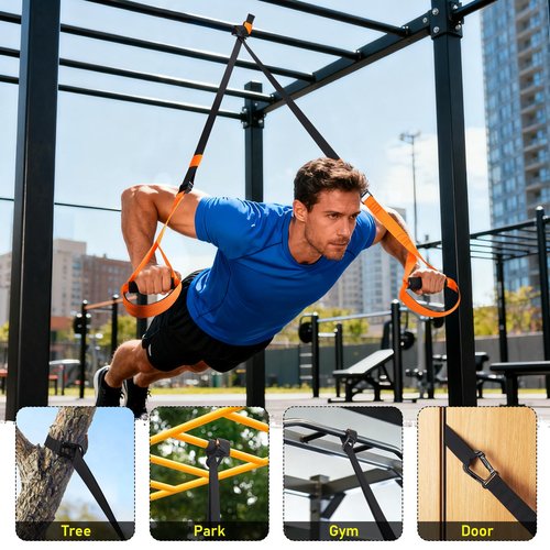 TOBWOLF Adjustable Home Suspension Straps Training Kit, All in One Compact Resistance Trainer Straps & Door Anchors, Suitable for Home Gyms, Travel, Core Training & Full-Body Fitness