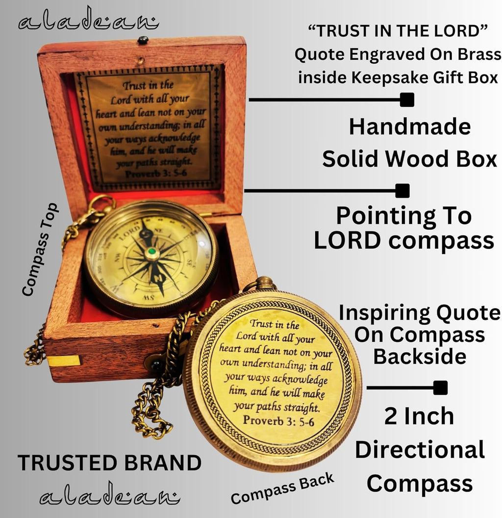 Trust In The Lord - Proverbs 3:5-6 Engraved Compass | Inspirational Gift for Men & Boys