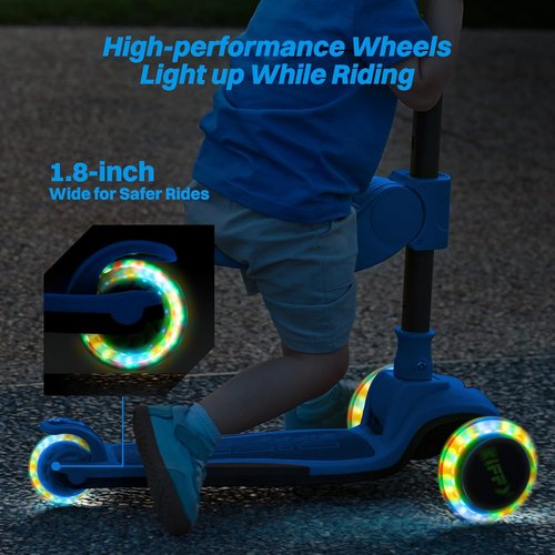 JOVA ZIFFY 2-in-1 Toddler Scooter - Foldable Light-Up 3-Wheel Design for Kids 3-12, Anti-Slip Deck, Adjustable Height