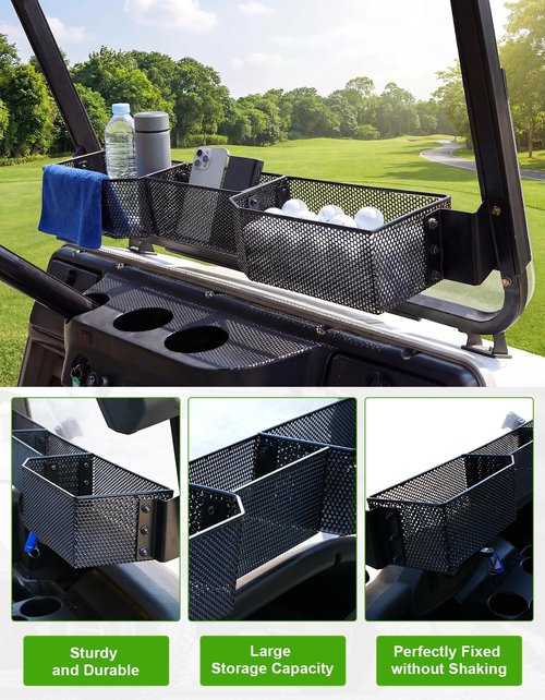 CYOOYC Golf Cart Front Inner Basket for EZGO TXT RVX VALOR Yamaha G29 Drive2 G16-G22 Club Car DS Tempo Modular Mesh Storage Tray Organizer for Extended Space (Club Car DS 2001+)