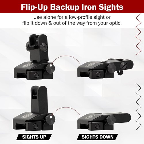 Dagger Defense BUIS Backup Iron Sights - Spring Loaded for Standard Picatinny Rails | Compatible with Red Dots & Scopes