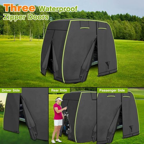 2/4 Passenger Golf Cart Cover Fits EZGO, Club Car, Yamaha Golf Carts with Reflective Strips, All Weather Protection/Waterproof/Snowproof/Windproof/Sunproof/Full Gold Cart Covers