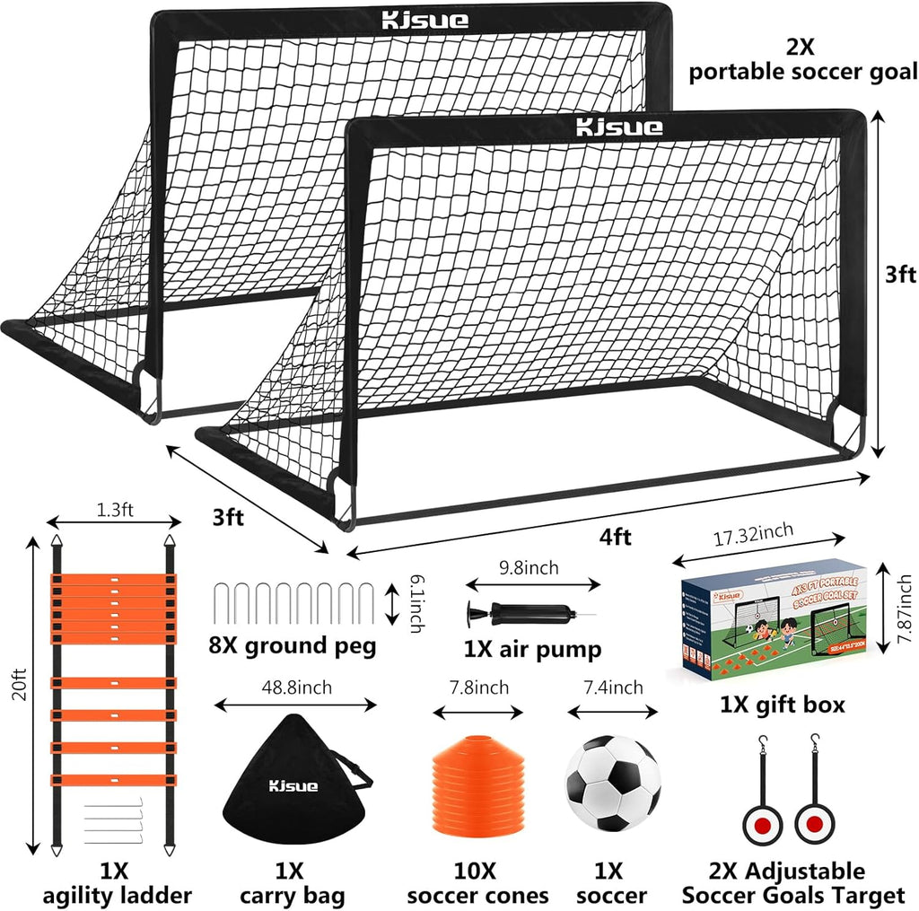 Skiennix Kids Soccer Goals - Set of 2 Pop-Up 4 x 3ft Training Nets for Outdoor & Indoor Play