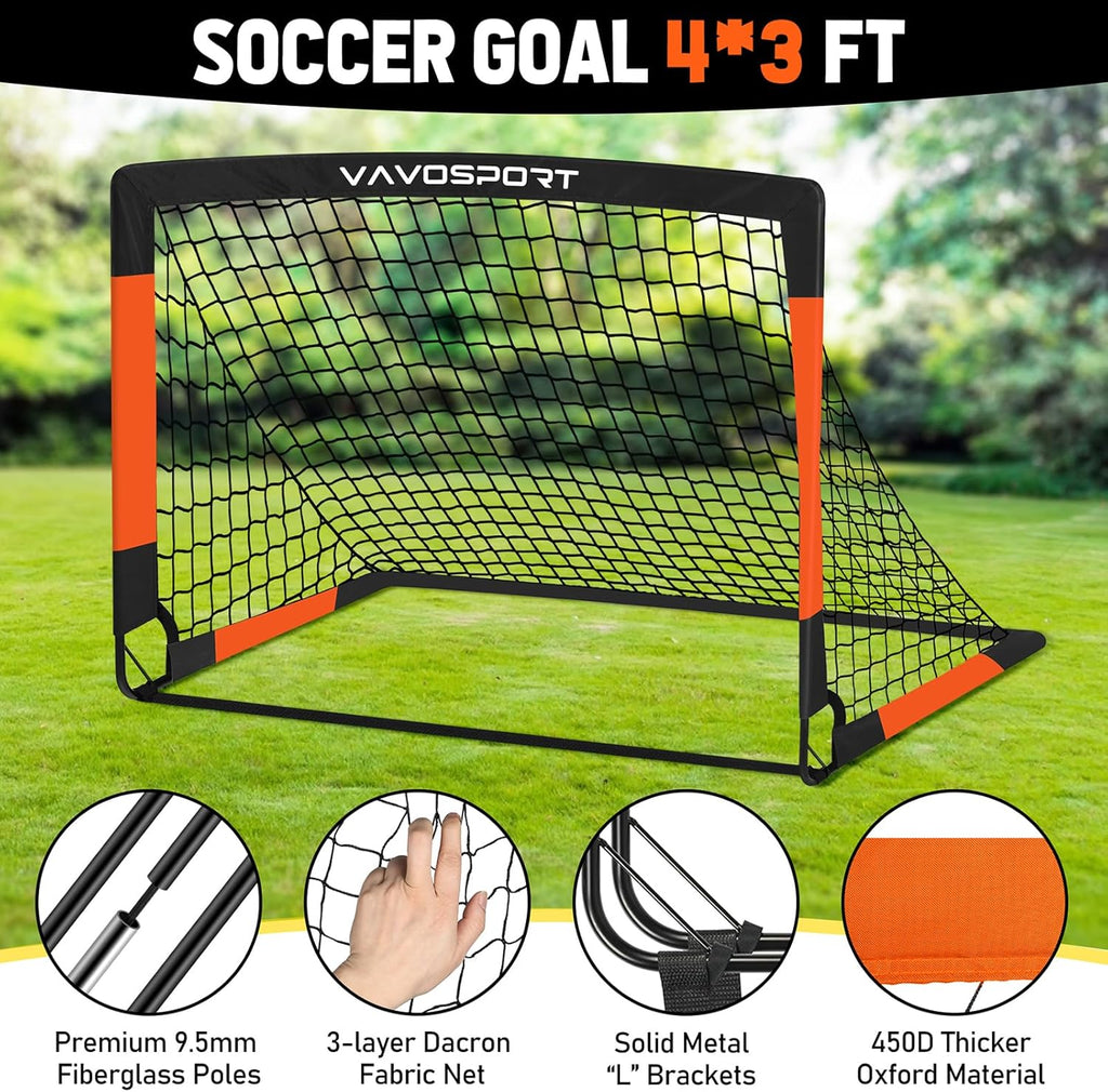 VAVOSPORT Kids Soccer Goals - Portable 4x3 & 6x4 Ft Mini Training Nets | Perfect Outdoor Games for Ages 3-14