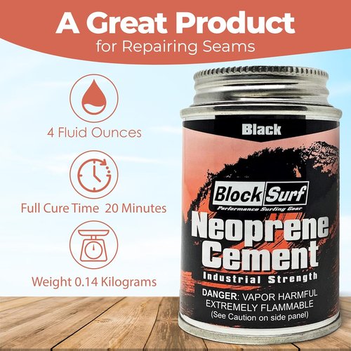 BLOCKSURF Neoprene Cement Adhesive 4 fl oz - Quick-Drying, Flexible & Waterproof Wetsuit Repair Solution