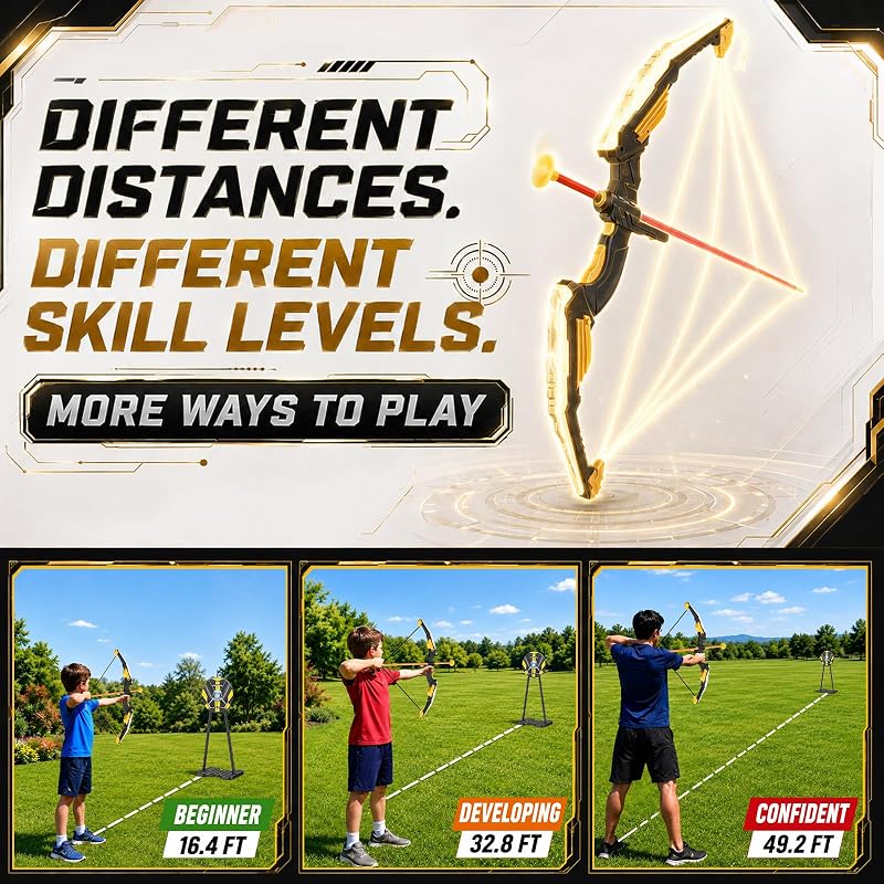 Black 2-Pack Kid Archery Set with Standing Pop-Up Target, LED Light Bows, 20 Suction Arrows & 2 Quivers