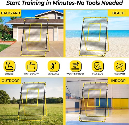 Happy Jump Volleyball Rebounder Net - 7x4 FT Adjustable Bounce Back Trainer with Heavy-Duty Steel Frame & 45-Ply Net