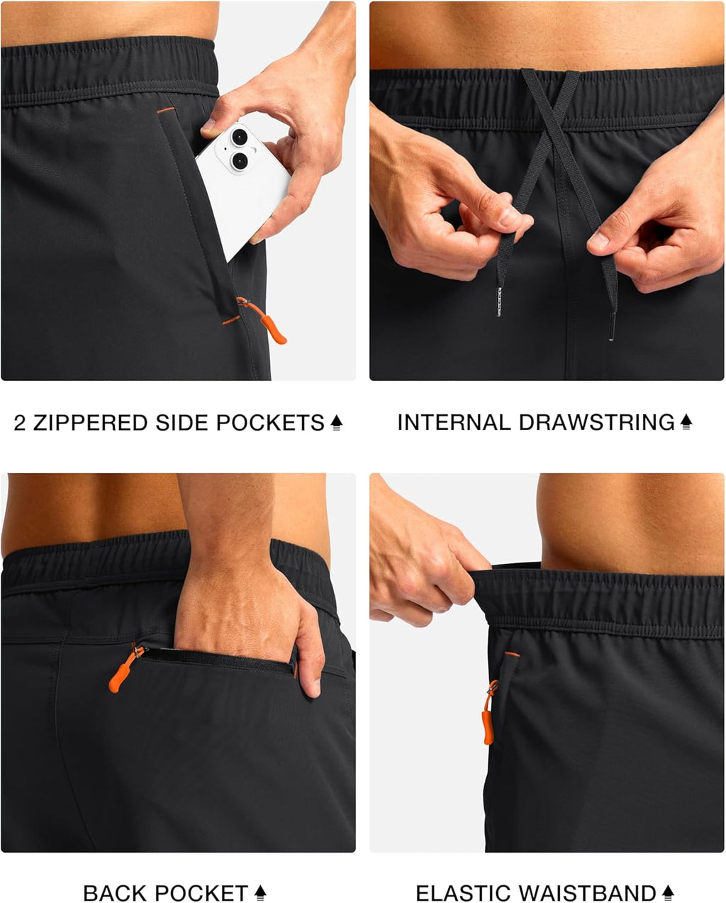 Pudolla Men's Athletic Hiking Shorts - Lightweight Workout & Travel Shorts with 3 Zipper Pockets